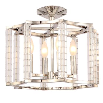 Crystorama Carson 4-Light 16" Ceiling Light in Polished Nickel with Crystal Cubes Crystals