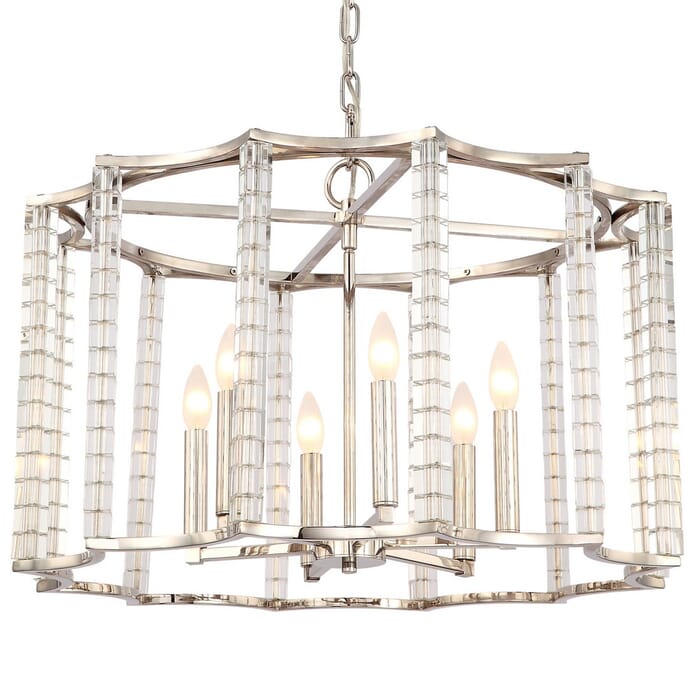Crystorama Carson 6-Light 17" Modern Chandelier in Polished Nickel with Crystal Cubes Crystals Crystorama Carson 6-Light 17" Modern Chandelier in Polished Nickel with Crystal Cubes Crystals