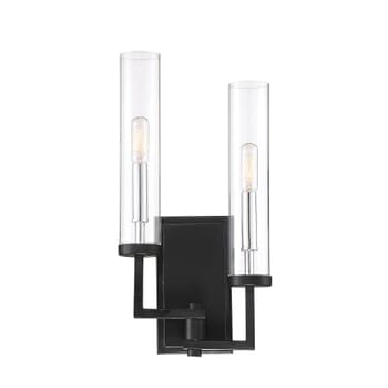 Savoy House Folsom 2-Light Adjustable Wall Sconce in Matte Black with Polished Chrome Accents