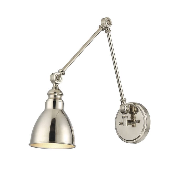 Savoy House Dakota 1-Light Adjustable Wall Sconce in Polished Nickel Savoy House Dakota 1-Light Adjustable Wall Sconce in Polished Nickel