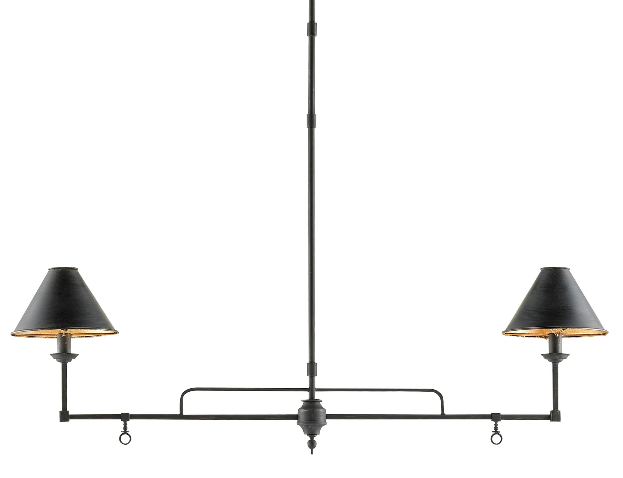 2-Light 25" Prosperity Rectangular Chandelier in French Black and Contemporary Gold Leaf Interior