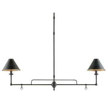 Currey & Company 2-Light 25" Prosperity Rectangular Chandelier in French Black and Contemporary Gold Leaf Interior
