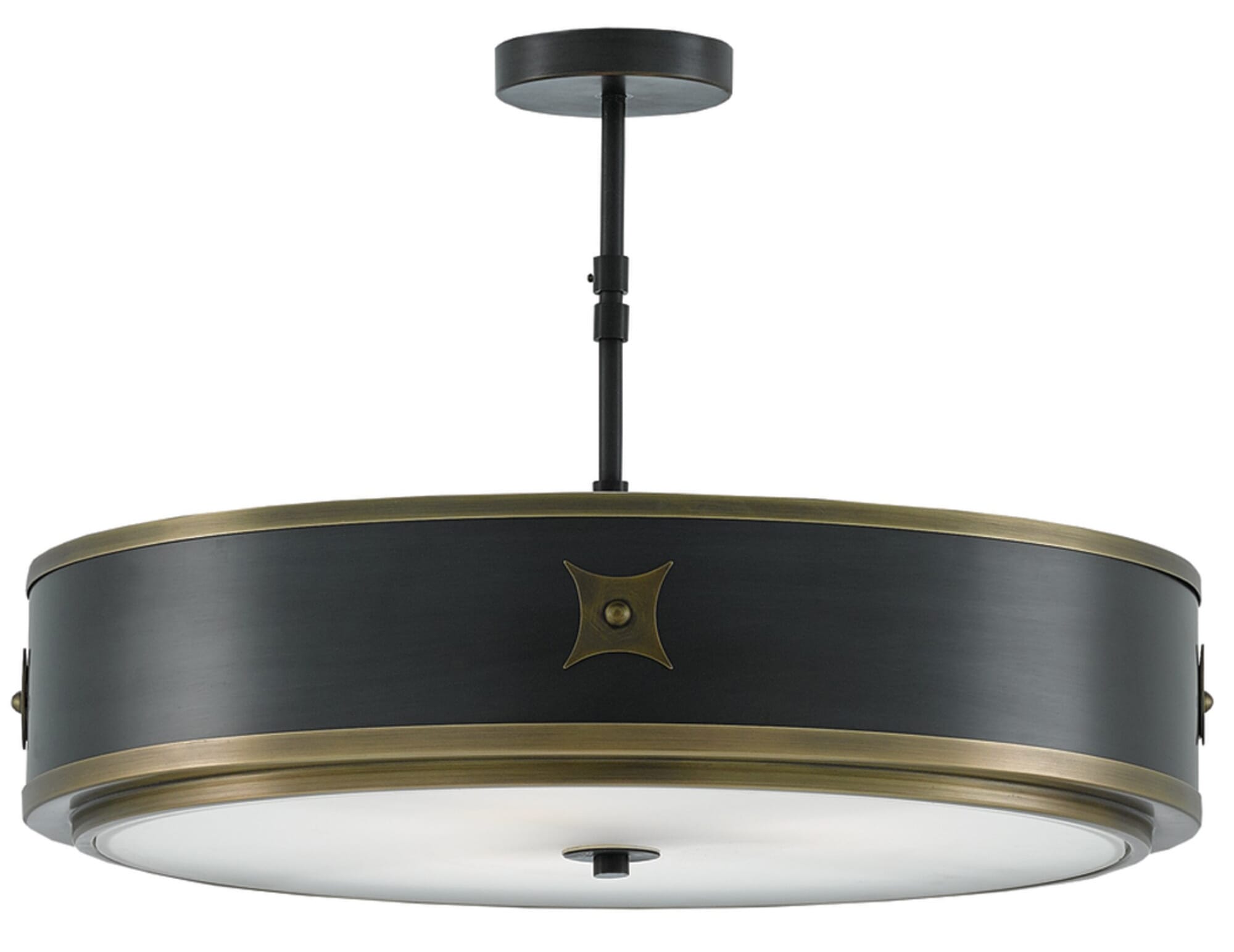 3-Light 13" Huntsman Pendant in Satin Black and Antique Brass and White