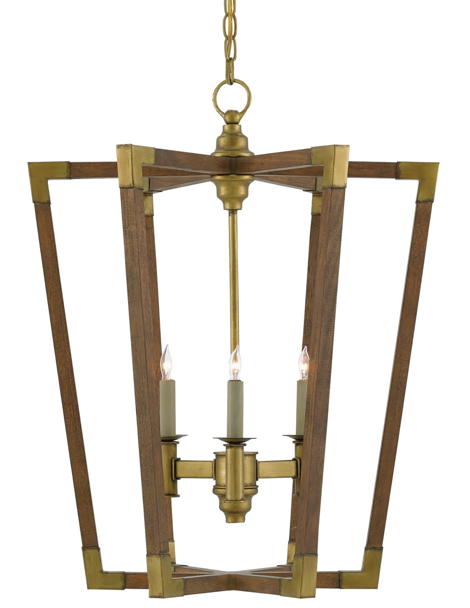 3-Light 29" Bastian Medium Lantern in Chestnut and Brass