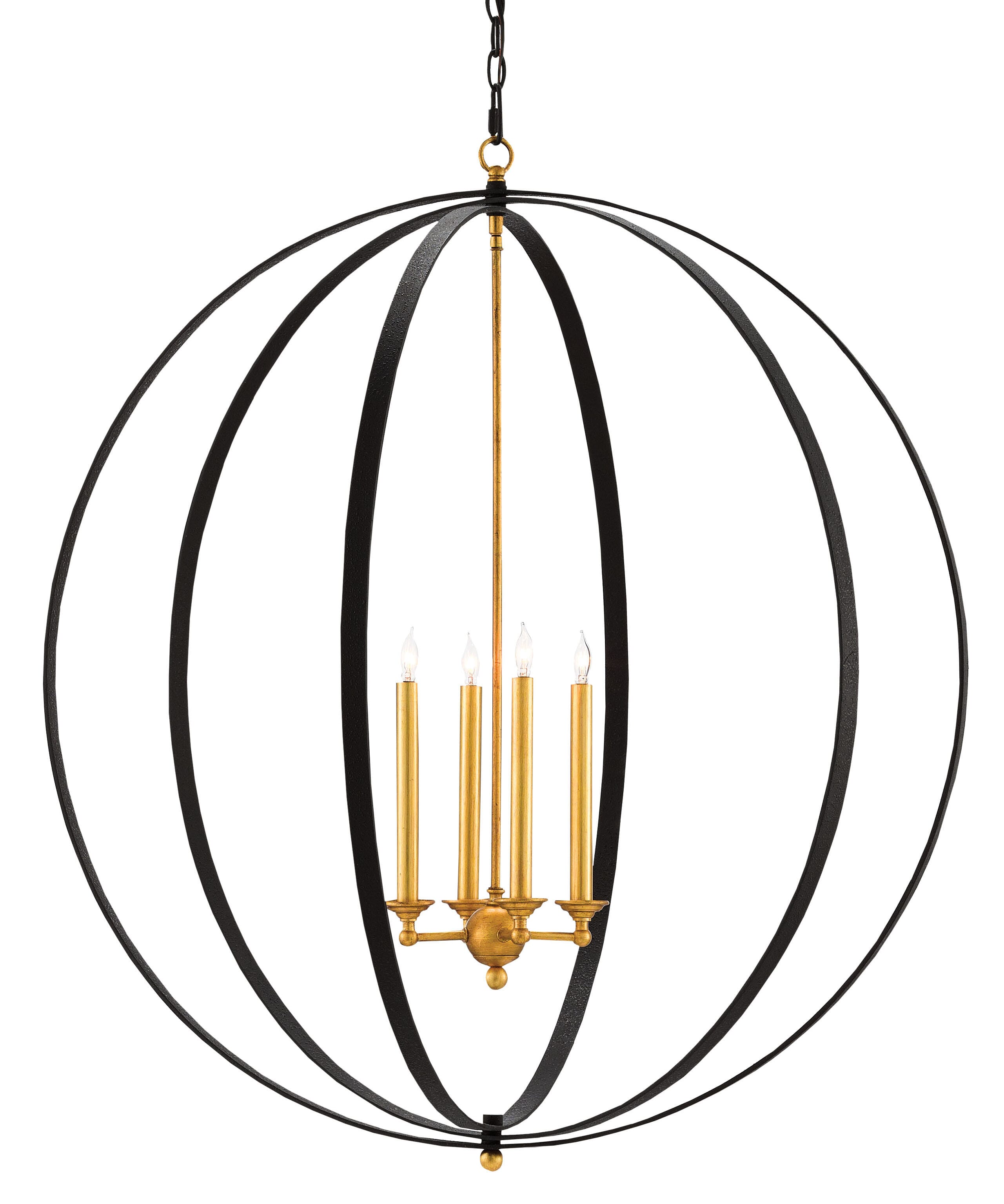 4-Light 39" Ogden Orb Chandelier in Chinois Antique Gold Leaf and Black