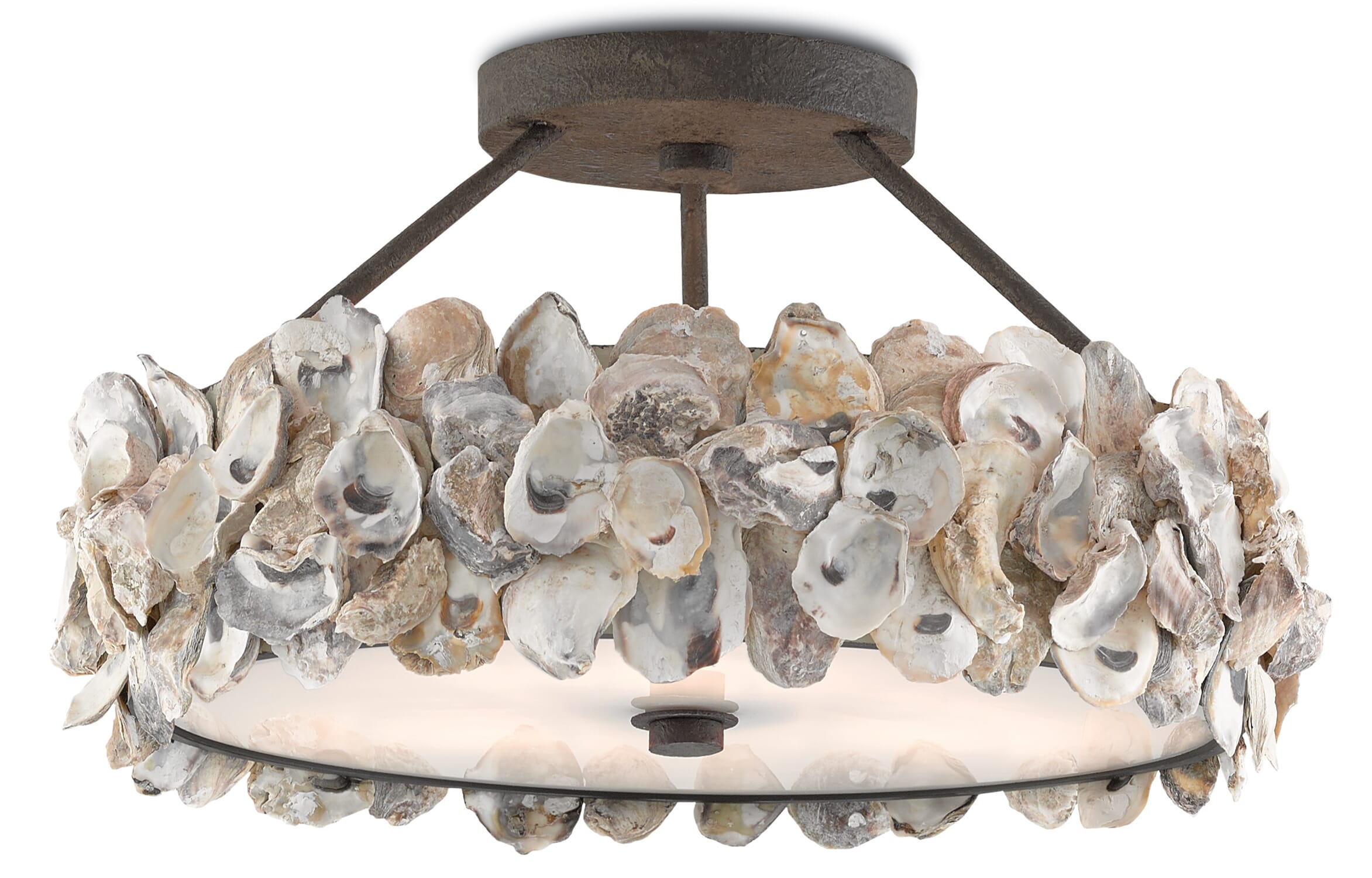 3-Light Oyster Ceiling Light in Textured Bronze and Natural