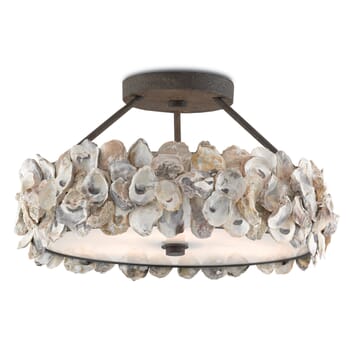 Currey & Company 3-Light Oyster Ceiling Light in Textured Bronze and Natural