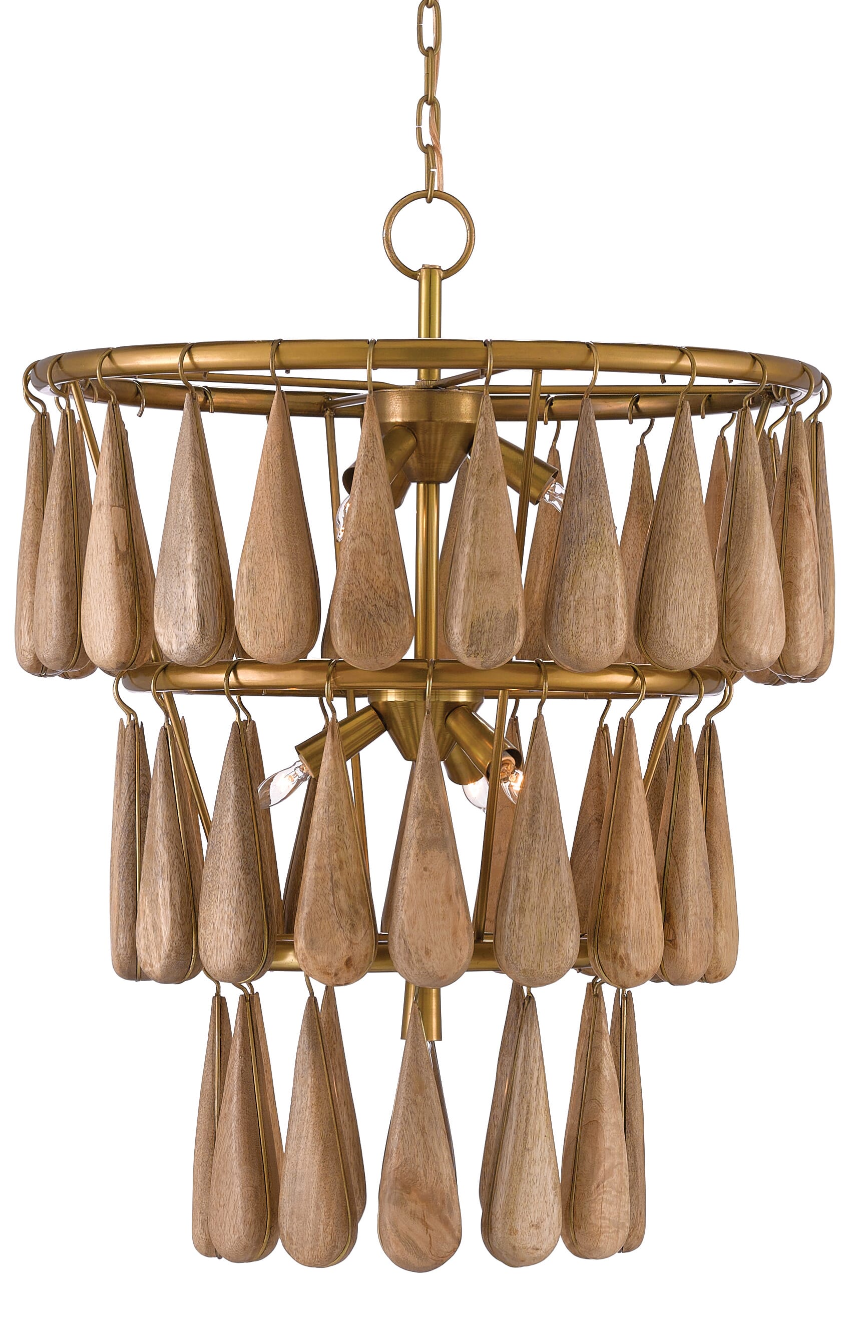 7-Light 29" Savoiardi Chandelier in Vintage Brass and Natural