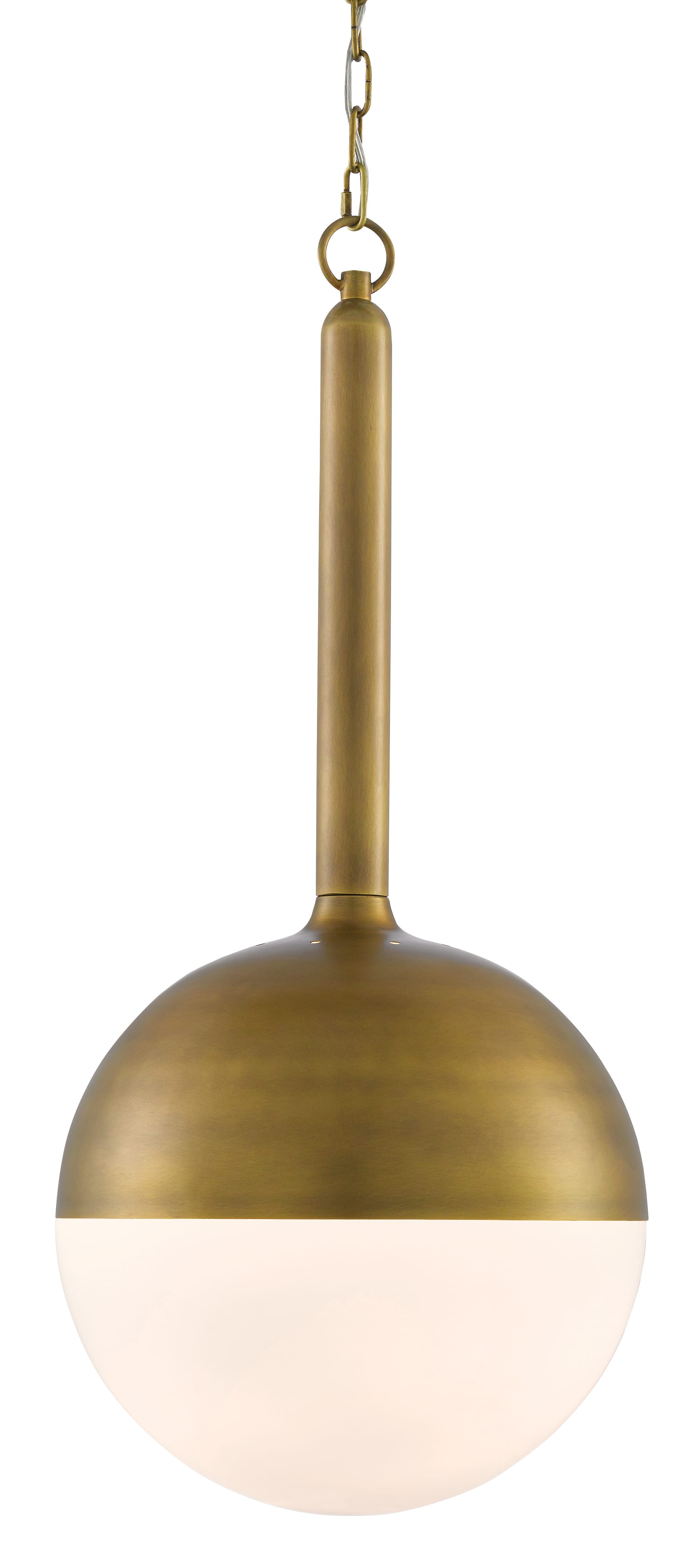 30" Moonward Pendant in Antique Brass and Opaque White