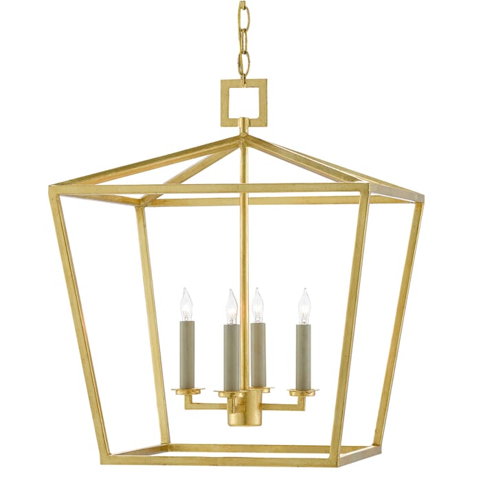 Currey & Company 4-Light 22" Denison Gold Medium Lantern in Contemporary Gold Leaf Currey & Company 4-Light 22" Denison Gold Medium Lantern in Contemporary Gold Leaf