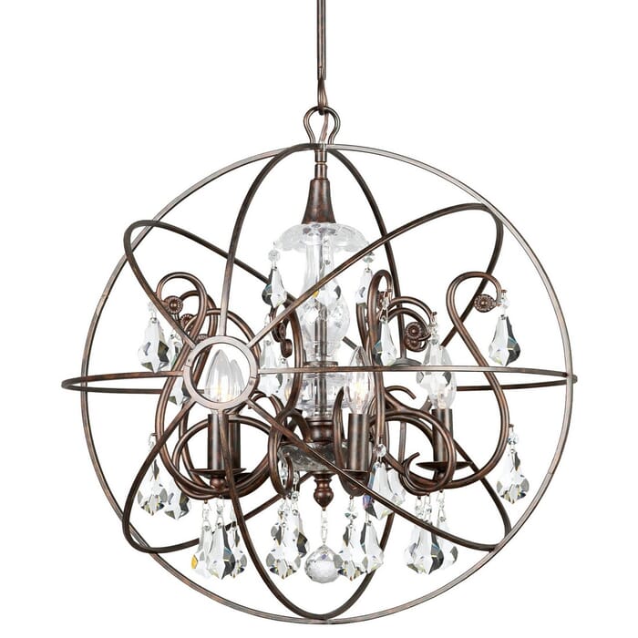 Crystorama Solaris 5-Light 24" Industrial Chandelier in English Bronze with Clear Swarovski Strass Crystals Crystorama Solaris 5-Light 24" Industrial Chandelier in English Bronze with Clear Swarovski Strass Crystals