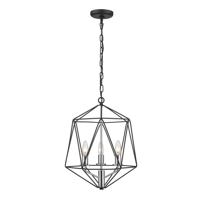 Z-Lite Geo 3-Light Chandelier In Matte Black With Chrome Z-Lite Geo 3-Light Chandelier In Matte Black With Chrome
