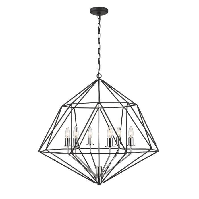 Z-Lite Geo 6-Light Chandelier In Matte Black With Chrome Z-Lite Geo 6-Light Chandelier In Matte Black With Chrome