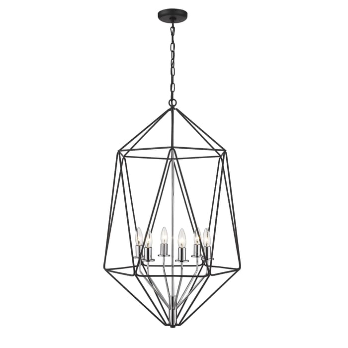 Z-Lite Geo 6-Light Chandelier In Matte Black With Chrome Z-Lite Geo 6-Light Chandelier In Matte Black With Chrome