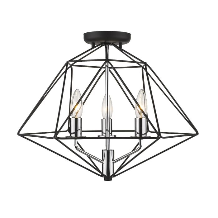 Z-Lite Geo 3-Light Semi Flush Mount Ceiling Light In Matte Black With Chrome Z-Lite Geo 3-Light Semi Flush Mount Ceiling Light In Matte Black With Chrome