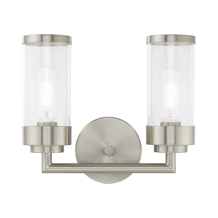 Hillcrest 2-Light Bathroom Vanity Light in Brushed Nickel Hillcrest 2-Light Bathroom Vanity Light in Brushed Nickel