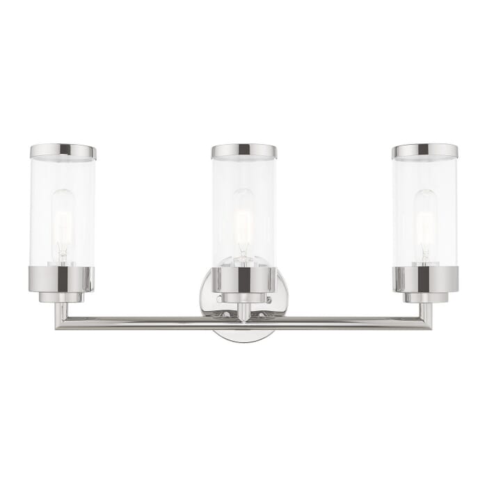 Hillcrest 3-Light Bathroom Vanity Light in Polished Chrome Hillcrest 3-Light Bathroom Vanity Light in Polished Chrome