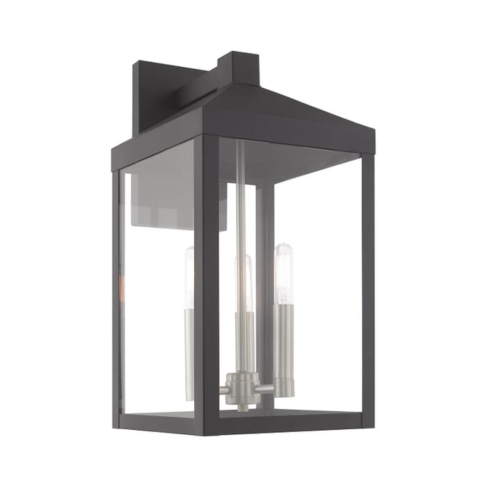 Nyack 3-Light Outdoor Wall Lantern in Scandinavian Gray w with Brushed Nickels Nyack 3-Light Outdoor Wall Lantern in Scandinavian Gray w with Brushed Nickels