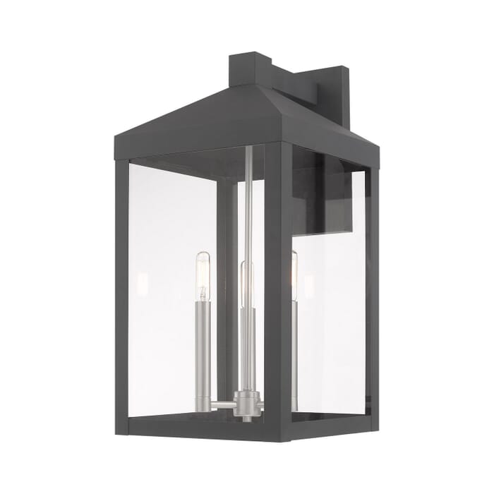 Nyack 3-Light Outdoor Wall Lantern in Scandinavian Gray w with Brushed Nickels Nyack 3-Light Outdoor Wall Lantern in Scandinavian Gray w with Brushed Nickels