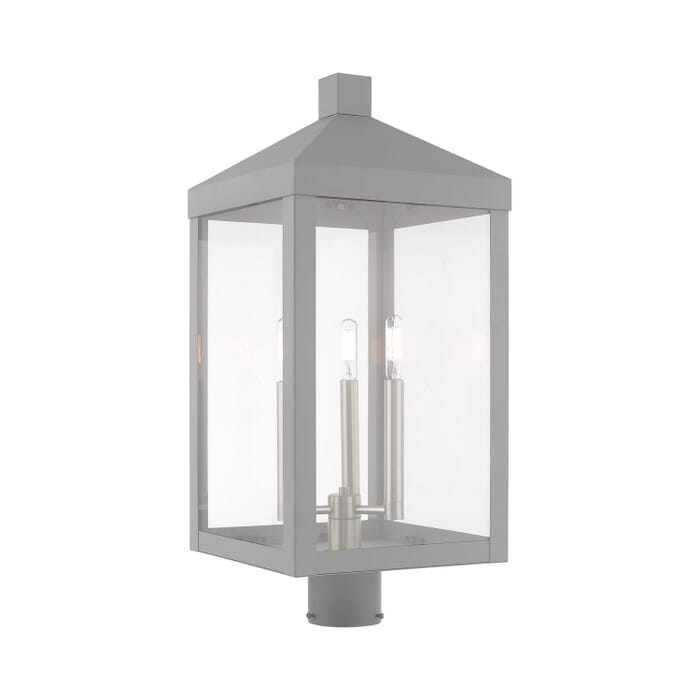 Nyack 3-Light Post-Top Lanterm in Nordic Gray w with Brushed Nickels Nyack 3-Light Post-Top Lanterm in Nordic Gray w with Brushed Nickels