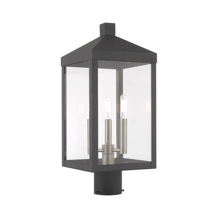 Nyack 3-Light Post-Top Lanterm in Scandinavian Gray w with Brushed Nickels Nyack 3-Light Post-Top Lanterm in Scandinavian Gray w with Brushed Nickels