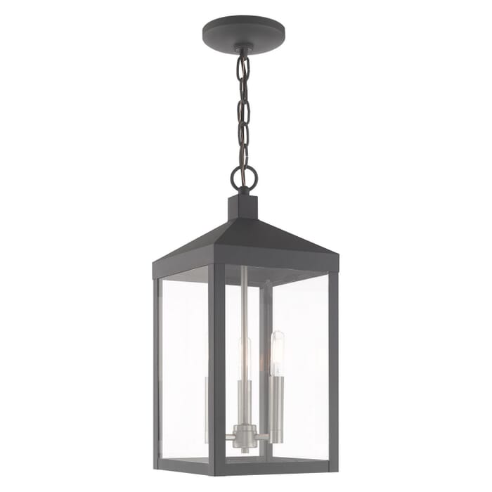 Nyack 3-Light Outdoor Pendant in Scandinavian Gray w with Brushed Nickels Nyack 3-Light Outdoor Pendant in Scandinavian Gray w with Brushed Nickels