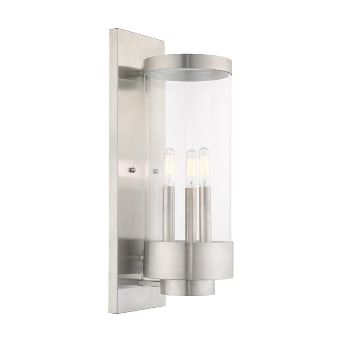 Hillcrest 3-Light Outdoor Wall Lantern in Brushed Nickel Hillcrest 3-Light Outdoor Wall Lantern in Brushed Nickel