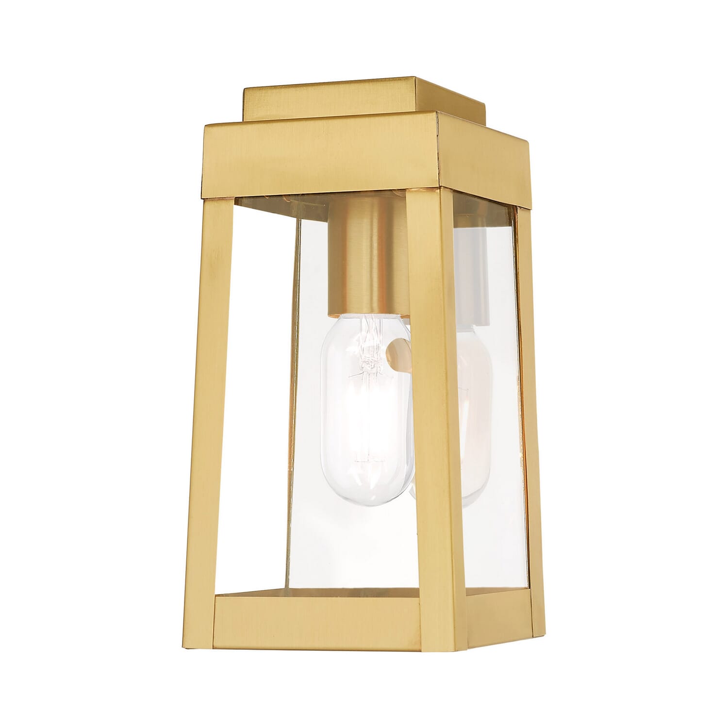 Oslo 1-Light Outdoor Wall Lantern in Satin Brass w with Polished Chrome Stainless Steel