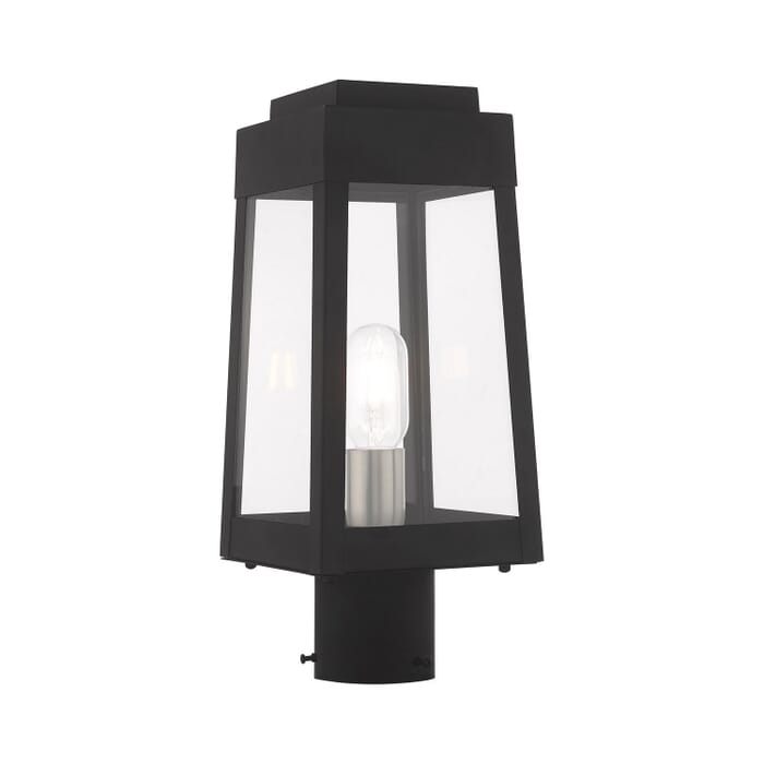 Oslo 1-Light Outdoor Post-Top Lanterm in Black w with Brushed Nickel Oslo 1-Light Outdoor Post-Top Lanterm in Black w with Brushed Nickel