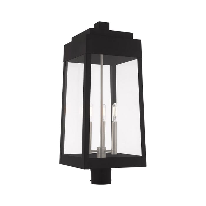 Oslo 3-Light Post-Top Lanterm in Black w with Brushed Nickels Oslo 3-Light Post-Top Lanterm in Black w with Brushed Nickels