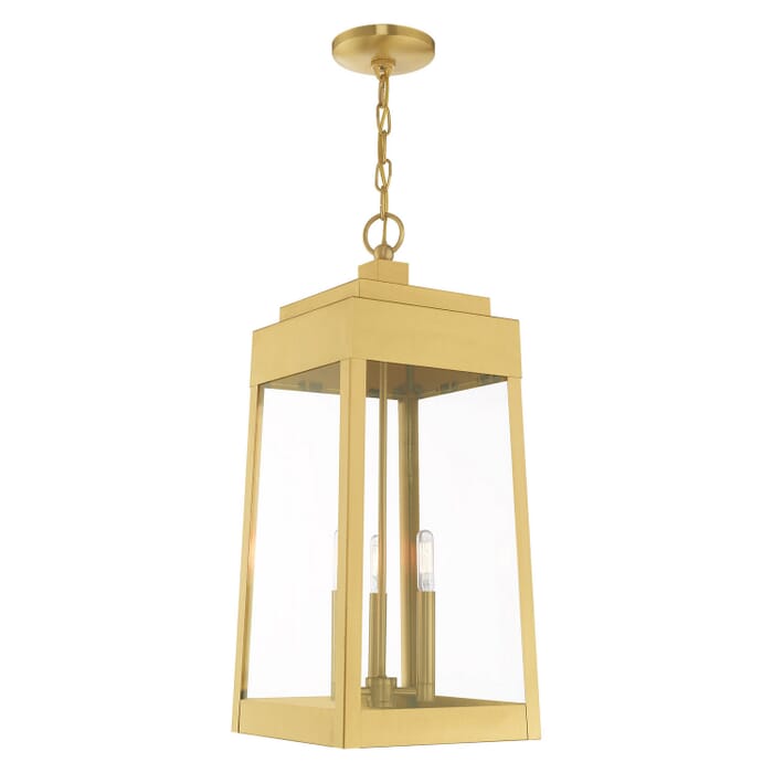 Oslo 3-Light Outdoor Pendant in Satin Brass Oslo 3-Light Outdoor Pendant in Satin Brass
