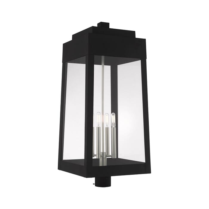Oslo 4-Light Outdoor Post Lantern in Black w with Brushed Nickels Oslo 4-Light Outdoor Post Lantern in Black w with Brushed Nickels