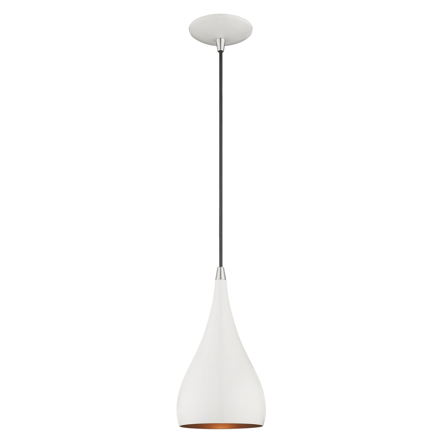 Amador 1-Light Mini Pendant in Shiny White w with Polished Chromes