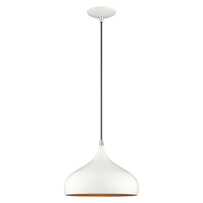 Amador 1-Light Mini Pendant in Shiny White w with Polished Chromes Amador 1-Light Mini Pendant in Shiny White w with Polished Chromes