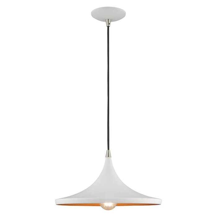 Waldorf 1-Light Mini Pendant in White w with Brushed Nickels Waldorf 1-Light Mini Pendant in White w with Brushed Nickels