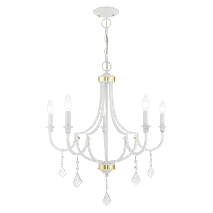 Glendale 5-Light Chandelier in White w with Polished Brasss Glendale 5-Light Chandelier in White w with Polished Brasss