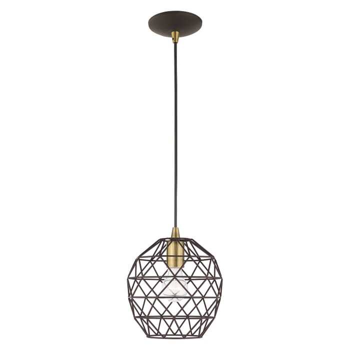 Geometrix 1-Light Mini Pendant in Bronze w with Antique Brass Geometrix 1-Light Mini Pendant in Bronze w with Antique Brass