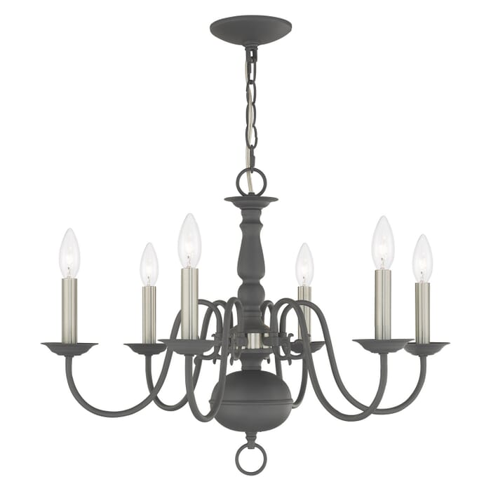 Williamsburgh 6-Light Chandelier in Scandinavian Gray w with Brushed Nickels Williamsburgh 6-Light Chandelier in Scandinavian Gray w with Brushed Nickels