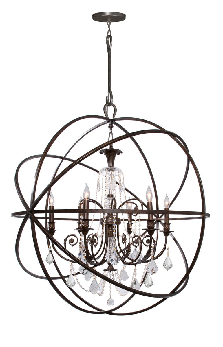 Solaris 6-Light 42"" Industrial Chandelier in English Bronze with Clear Hand Cut Crystals -  Crystorama, 9219-EB-CL-MWP