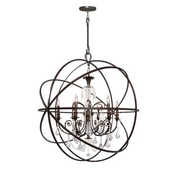 Crystorama Solaris 6-Light 42" Industrial Chandelier in English Bronze with Clear Hand Cut Crystals