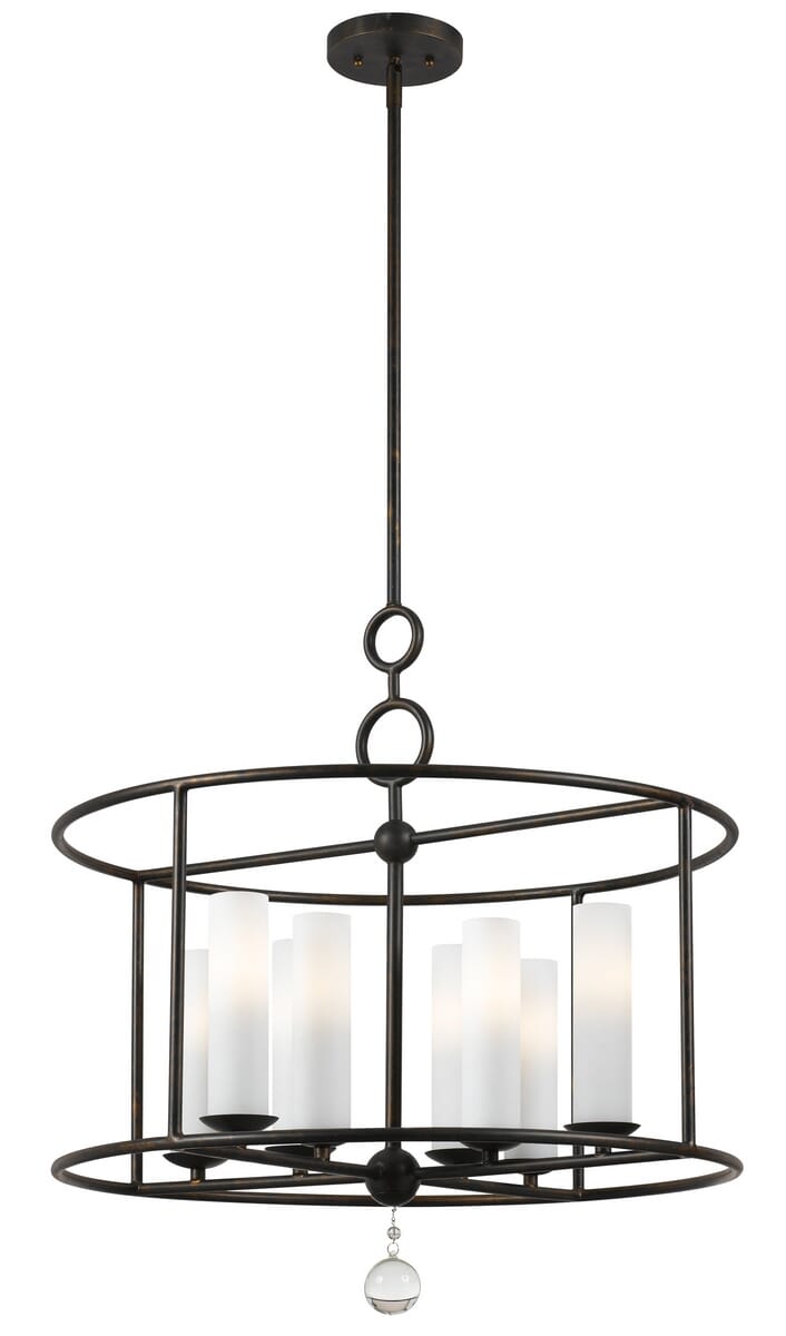 Crystorama Cameron 8-Light 25" Industrial Chandelier in English Bronze with Clear Glass Drops Crystals
