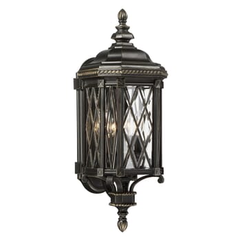 The Great Outdoors Bexley Manor 4-Light 25" Outdoor Wall Light in Black with Gold Highlights