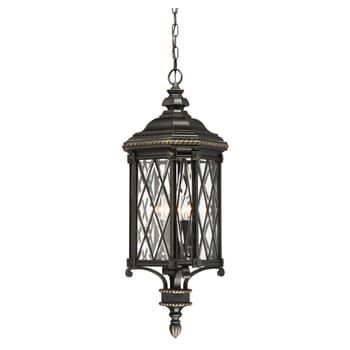 The Great Outdoors Bexley Manor 4-Light 32" Outdoor Hanging Light in Black with Gold Highlights