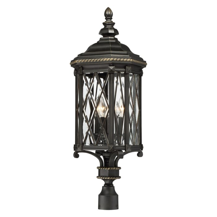 The Great Outdoors Bexley Manor 4-Light 33" Outdoor Post Light in Black with Gold Highlights The Great Outdoors Bexley Manor 4-Light 33" Outdoor Post Light in Black with Gold Highlights