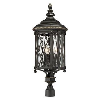 The Great Outdoors Bexley Manor 4-Light 33" Outdoor Post Light in Black with Gold Highlights