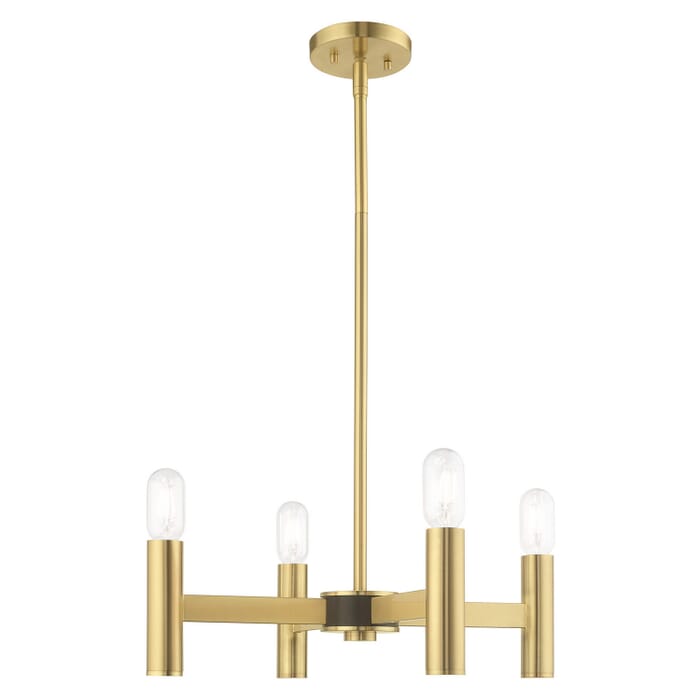 Copenhagen 4-Light Mini Chandelier in Satin Brass w with Bronzes Copenhagen 4-Light Mini Chandelier in Satin Brass w with Bronzes