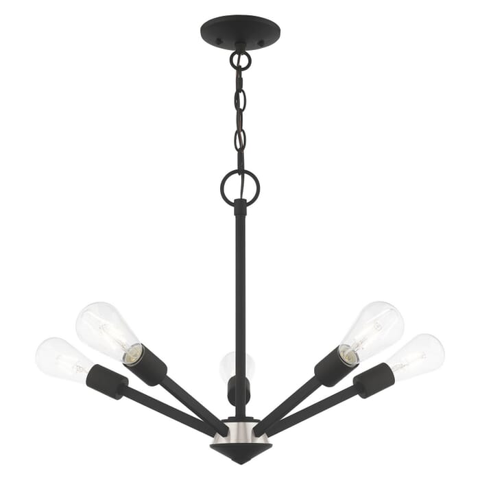 Prague 5-Light Chandelier in Black w with Brushed Nickel Prague 5-Light Chandelier in Black w with Brushed Nickel