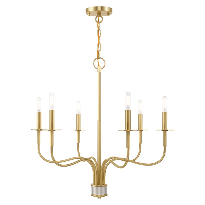 Lisbon 6-Light Chandelier in Satin Brass w with Brushed Nickel Lisbon 6-Light Chandelier in Satin Brass w with Brushed Nickel