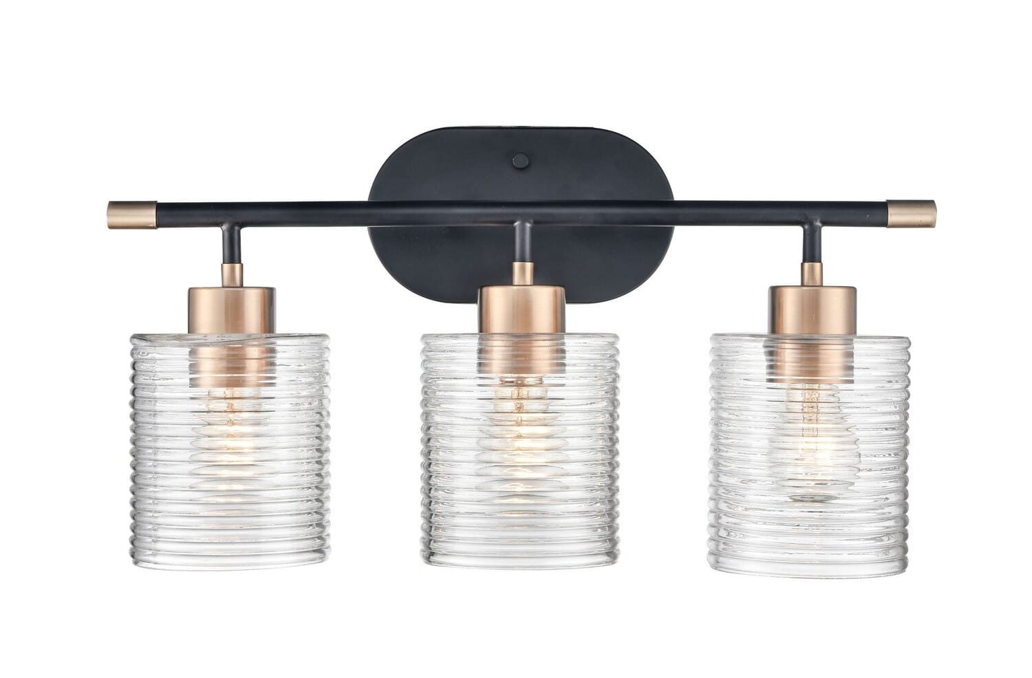 Matte Black Modern Gold Three Light Vanity from the Renitta Collection