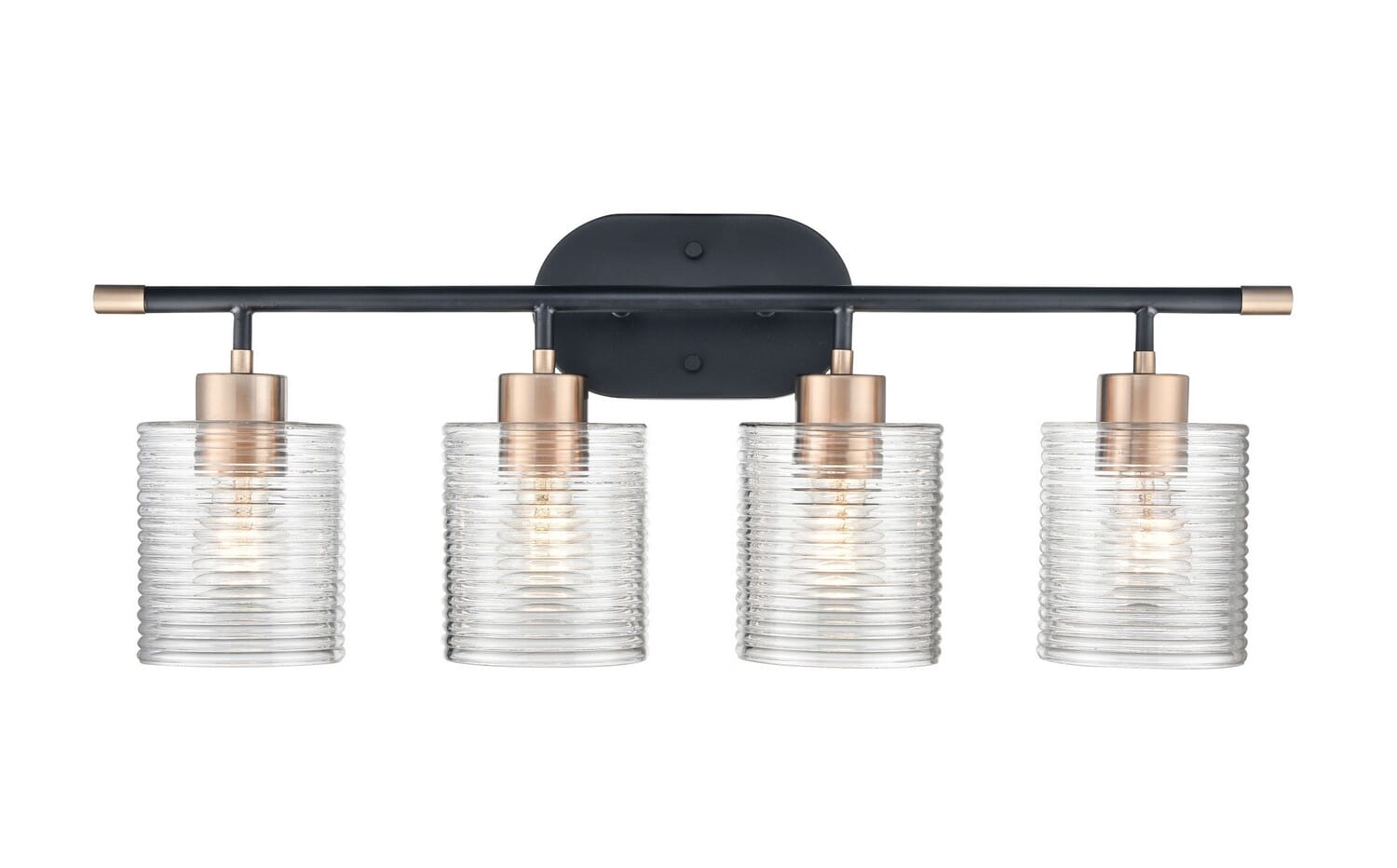 Matte Black Modern Gold Four Light Vanity from the Renitta Collection